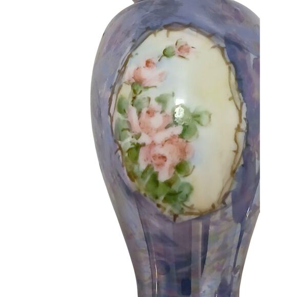 Antique Victorian Rose Salt & Pepper Shakers Blue Iridescent Noritake Japan VNTG - Picture 2 of 16